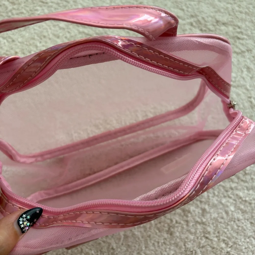 Beauty Cosmetic Travel Bag Set - Pink Transparent & Red
